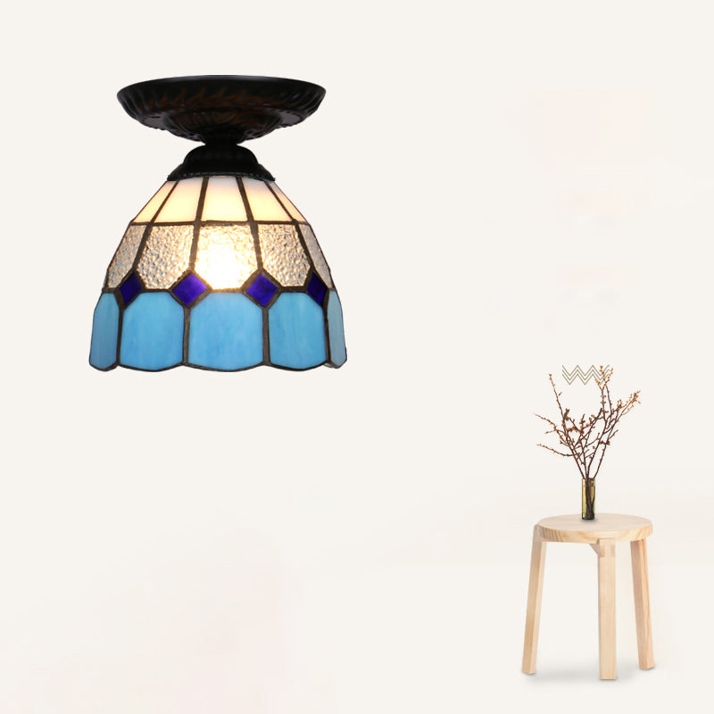 Vintage Handcrafted Stained Glass Ceiling Light with Single Flower Design for Aisle