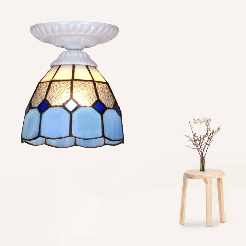 Vintage Handcrafted Stained Glass Ceiling Light with Single Flower Design for Aisle