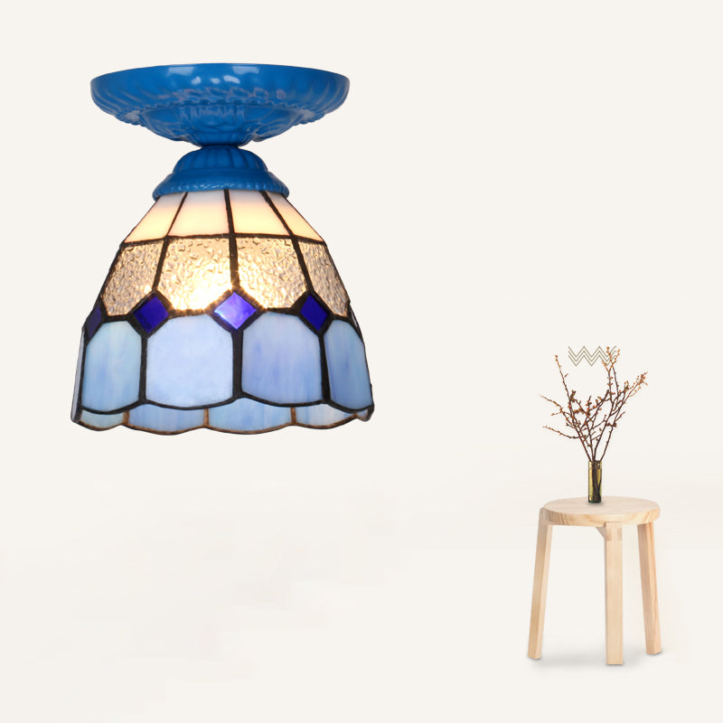 Vintage Handcrafted Stained Glass Ceiling Light with Single Flower Design for Aisle