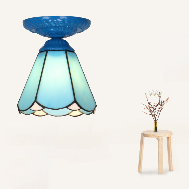 Vintage Handcrafted Stained Glass Ceiling Light with Single Flower Design for Aisle