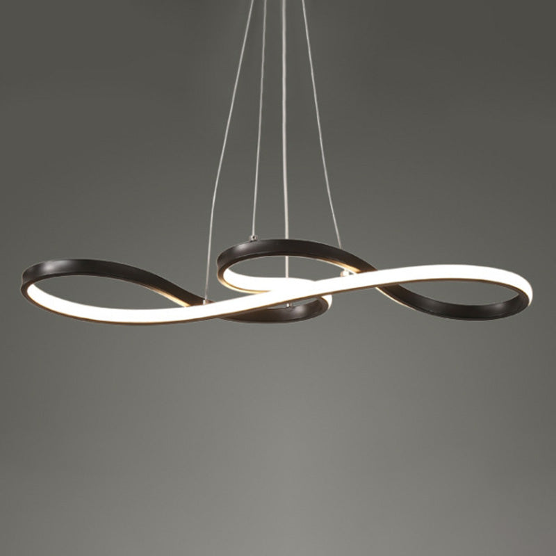 Sleek Led Pendant Chandelier: Metal Musical Note Shape For Table Suspensions Black / 29.5 Warm