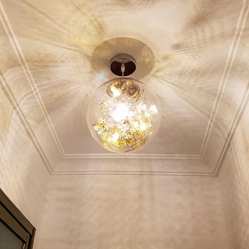 Clear Glass Pendant Light With Foil Flower - Perfect For Dining Room