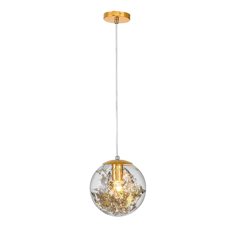 Clear Glass Pendant Light with Elegant Foil Flower for Dining Room