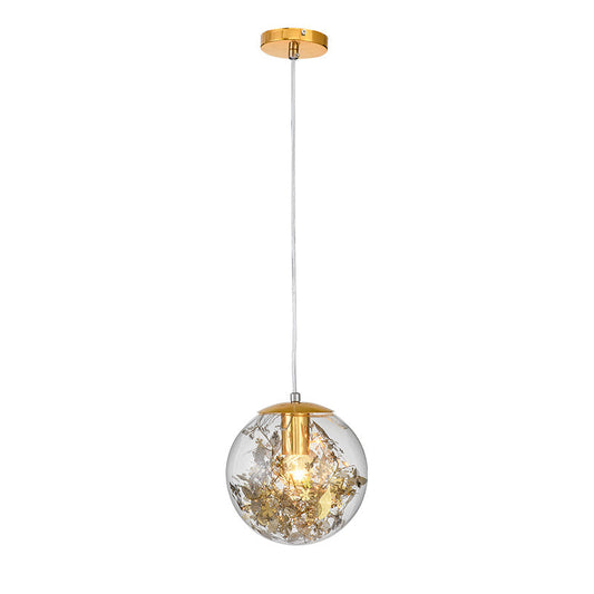Clear Glass Pendant Light With Foil Flower - Perfect For Dining Room