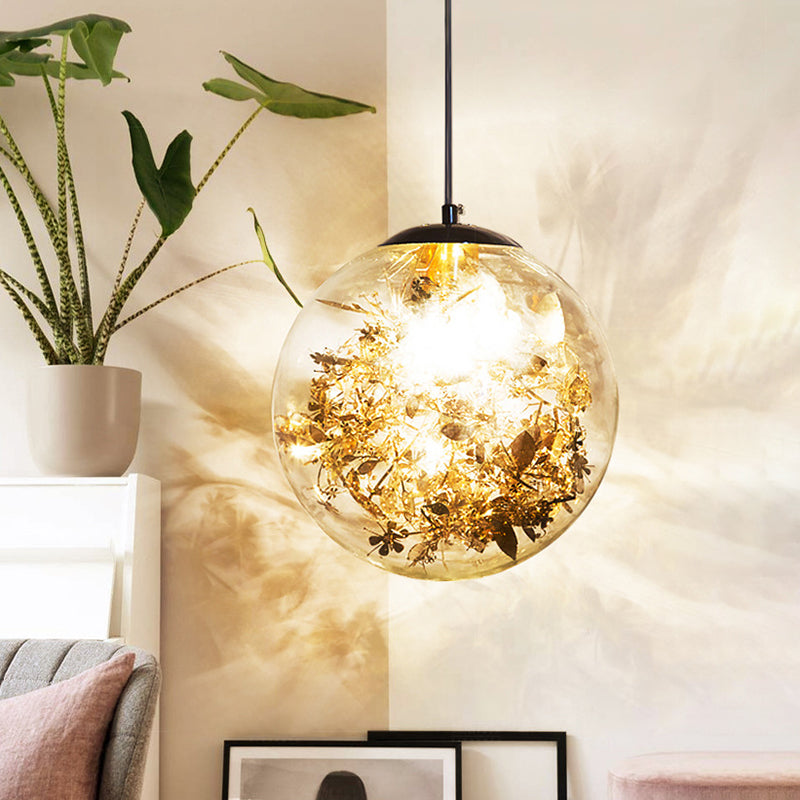 Clear Glass Pendant Light With Foil Flower - Perfect For Dining Room Gold / 8
