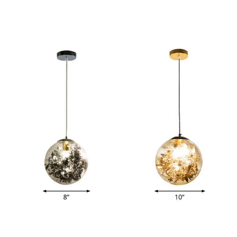 Clear Glass Pendant Light With Foil Flower - Perfect For Dining Room