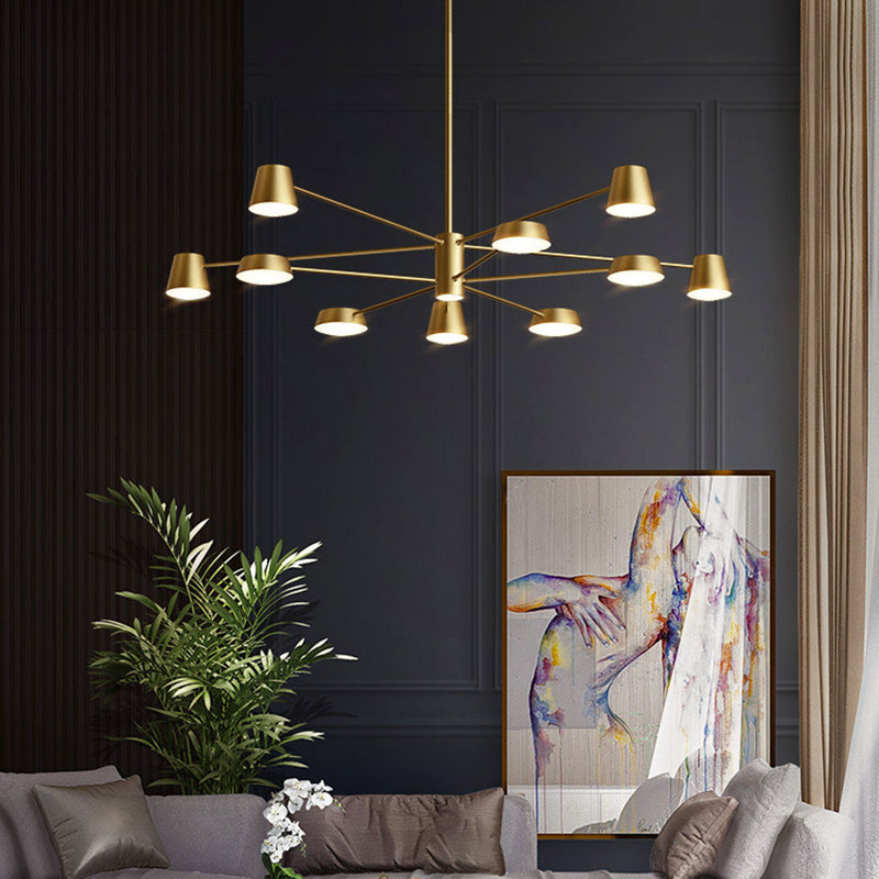 Brass Conical Led Chandelier: Stylish Postmodern Suspension Light For Living Room