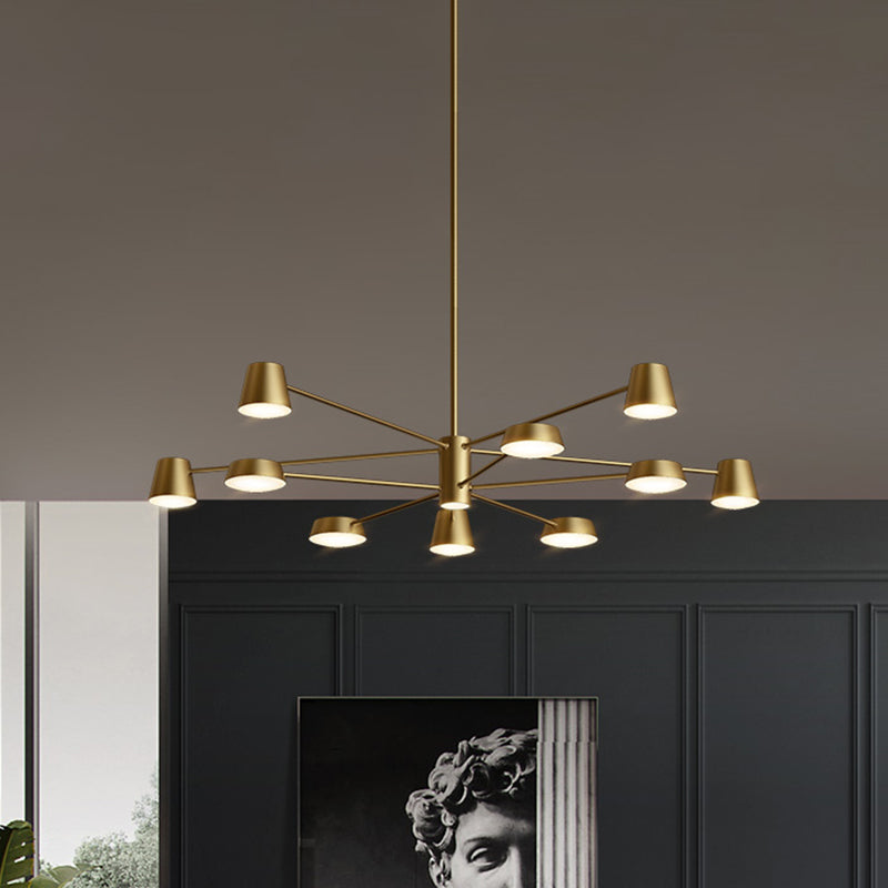 Brass Conical Led Chandelier: Stylish Postmodern Suspension Light For Living Room