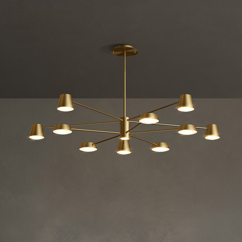 Postmodern LED Brass Chandelier - Conical Metal Pendant Light for Living Room Suspension