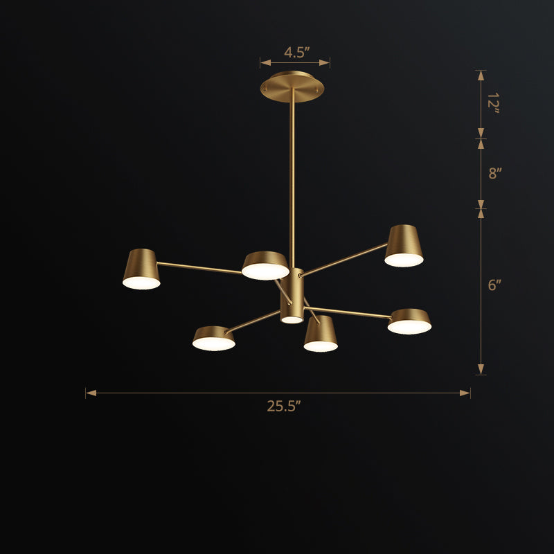 Brass Conical Led Chandelier: Stylish Postmodern Suspension Light For Living Room