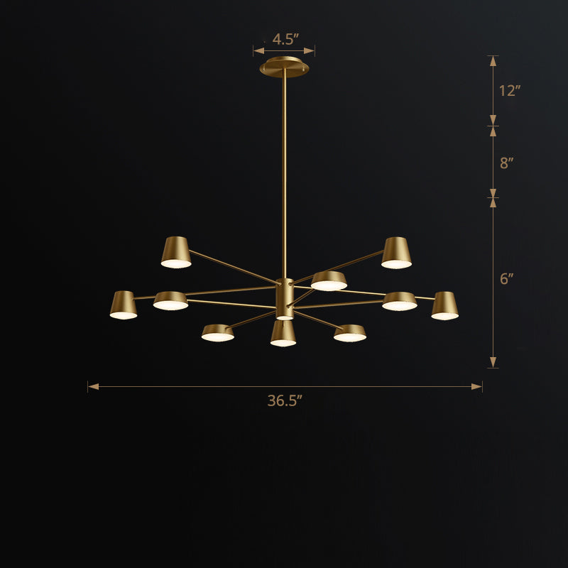 Brass Conical Led Chandelier: Stylish Postmodern Suspension Light For Living Room