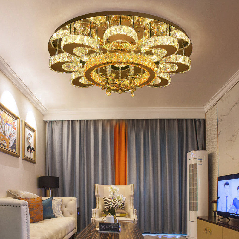 Chrome LED Flower Ceiling Light: Modern, Clear Crystal Flush Fixture for Living Room