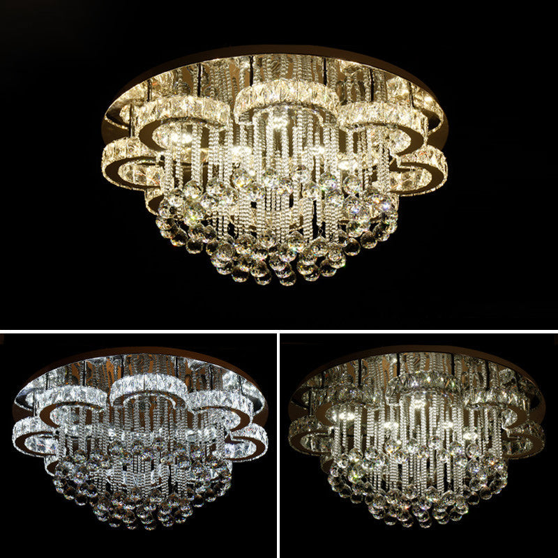 Chrome LED Flower Ceiling Light: Modern, Clear Crystal Flush Fixture for Living Room