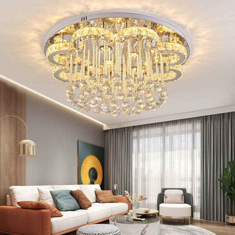 Chrome LED Flower Ceiling Light: Modern, Clear Crystal Flush Fixture for Living Room