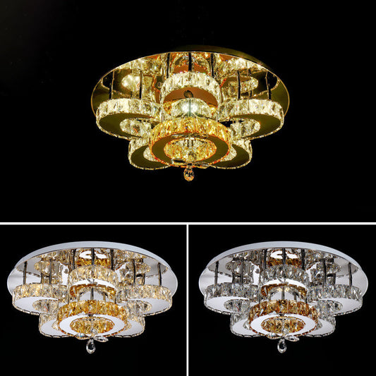 Chrome LED Flower Ceiling Light: Modern, Clear Crystal Flush Fixture for Living Room