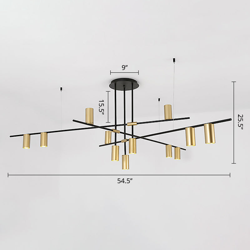 Modern Black and Gold Chandelier with Cross Arm Design – Stylish Living Room Hanging Light
