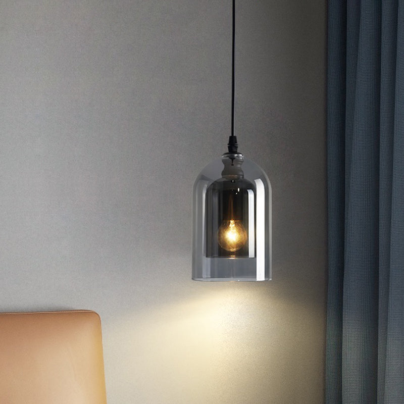 Postmodern Blown Glass Pendant Light - Dual Cloche Shape 1 Head Suspension Bedroom Lighting
