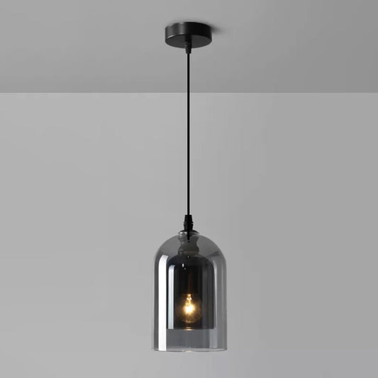 Postmodern Dual Cloche Pendant Bedroom Light with Blown Glass