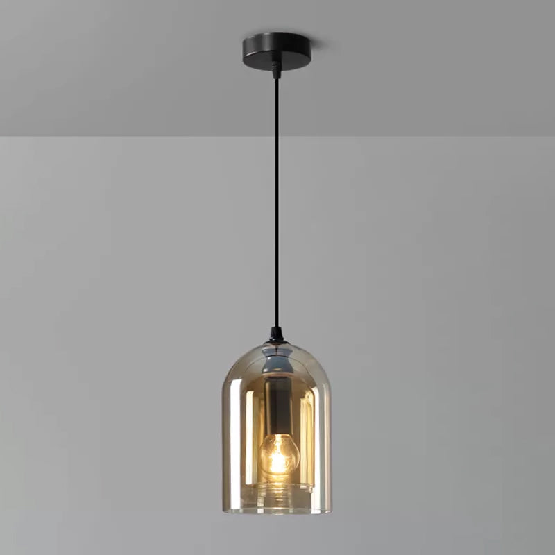 Postmodern Dual Cloche Pendant Bedroom Light with Blown Glass