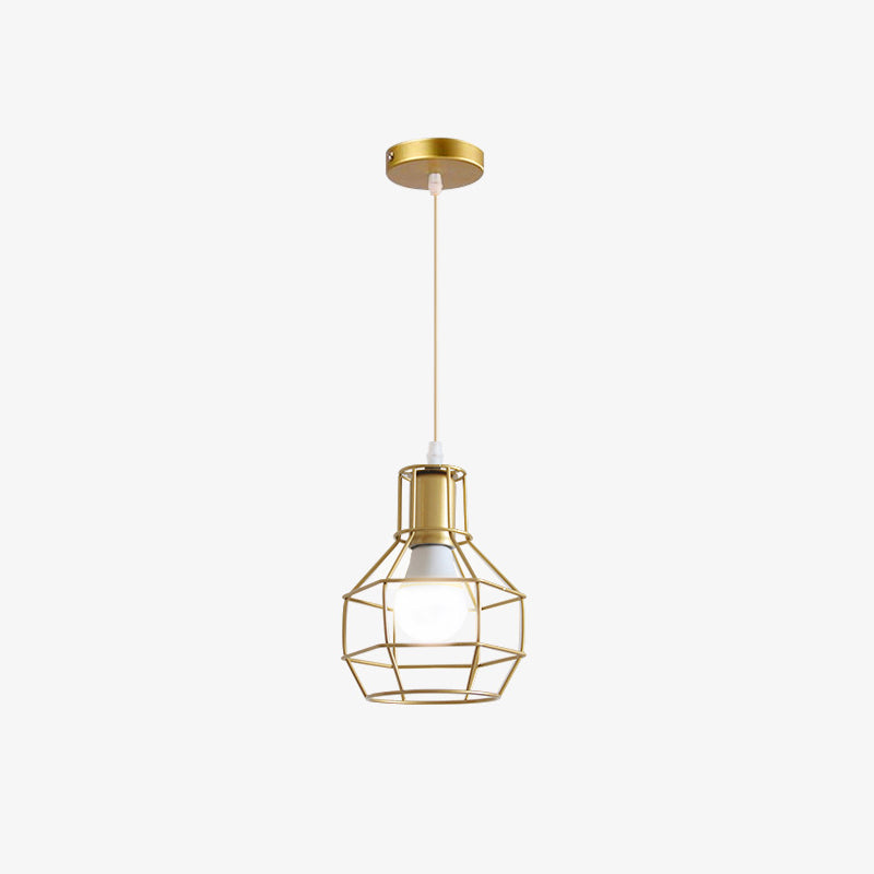 Gold Wire Cage Pendant Light - Nordic Style Ceiling Lamp for Dining Room