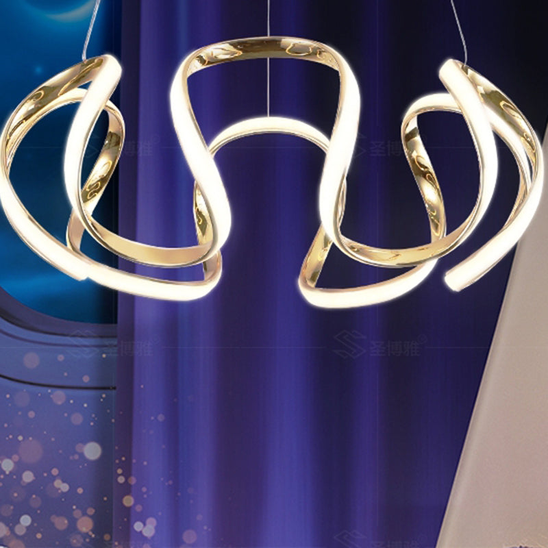Modern Gold LED Chandelier Pendant Light for Bedrooms - Minimalistic & Curved Hanging Lamp
