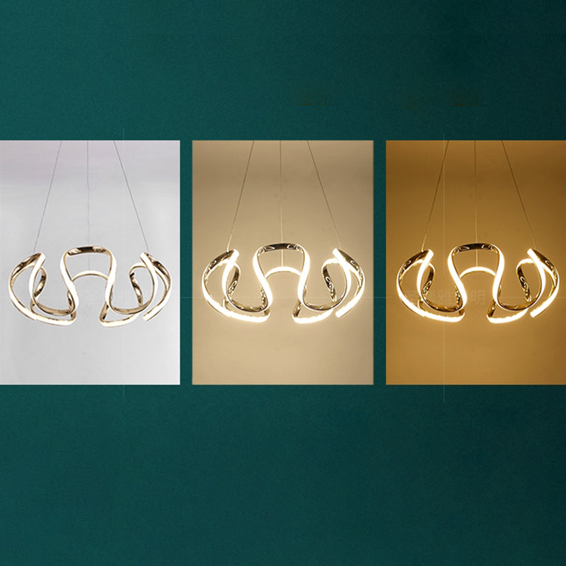 Gold Metal Bedroom Pendant Light - Minimalistic Curved Chandelier With Led Hanging Lamp