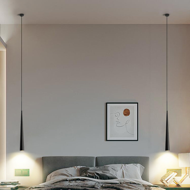 Lampe suspendue à LED au design minimaliste en tube pour suspension de chevet en noir