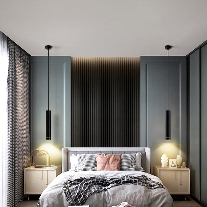 Lampe suspendue à LED au design minimaliste en tube pour suspension de chevet en noir