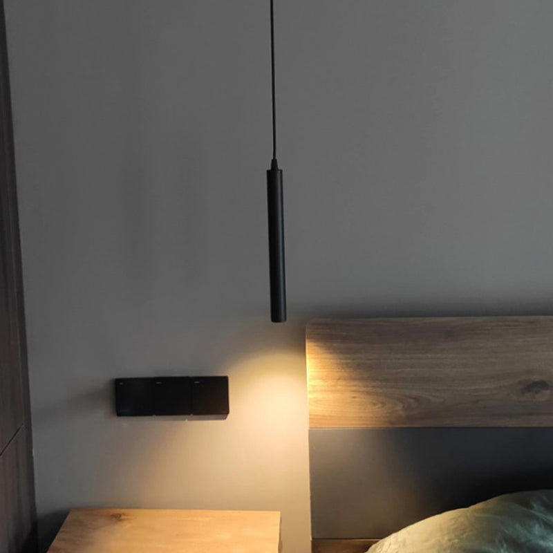 Lampe suspendue à LED au design minimaliste en tube pour suspension de chevet en noir