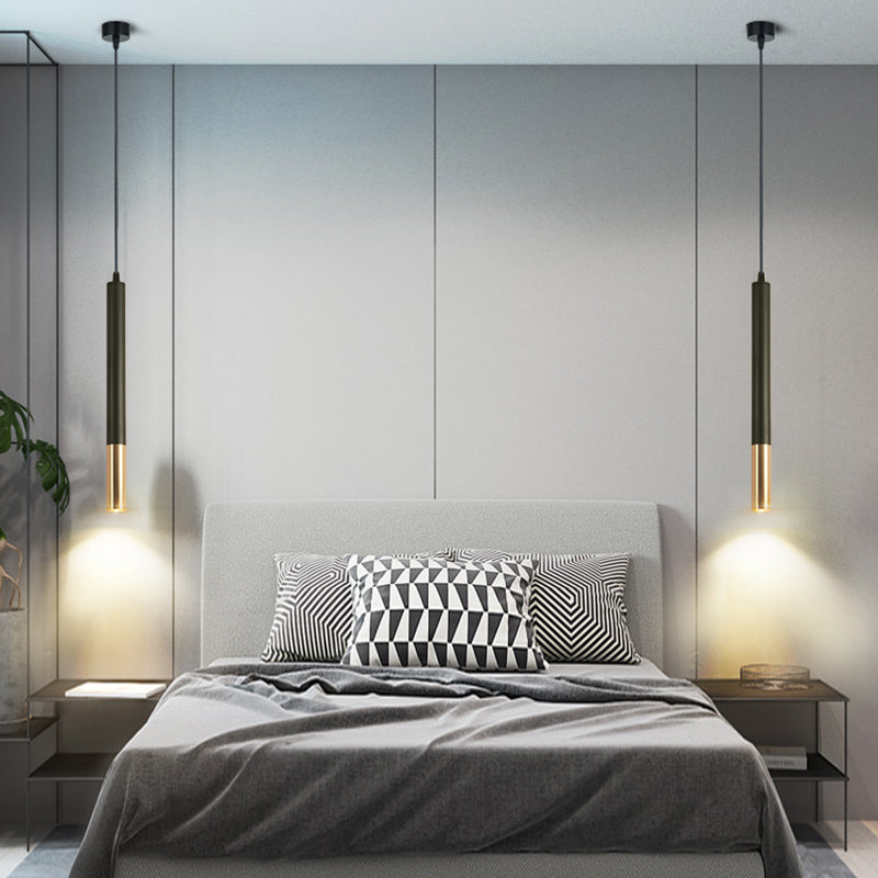 Lampe suspendue à LED au design minimaliste en tube pour suspension de chevet en noir