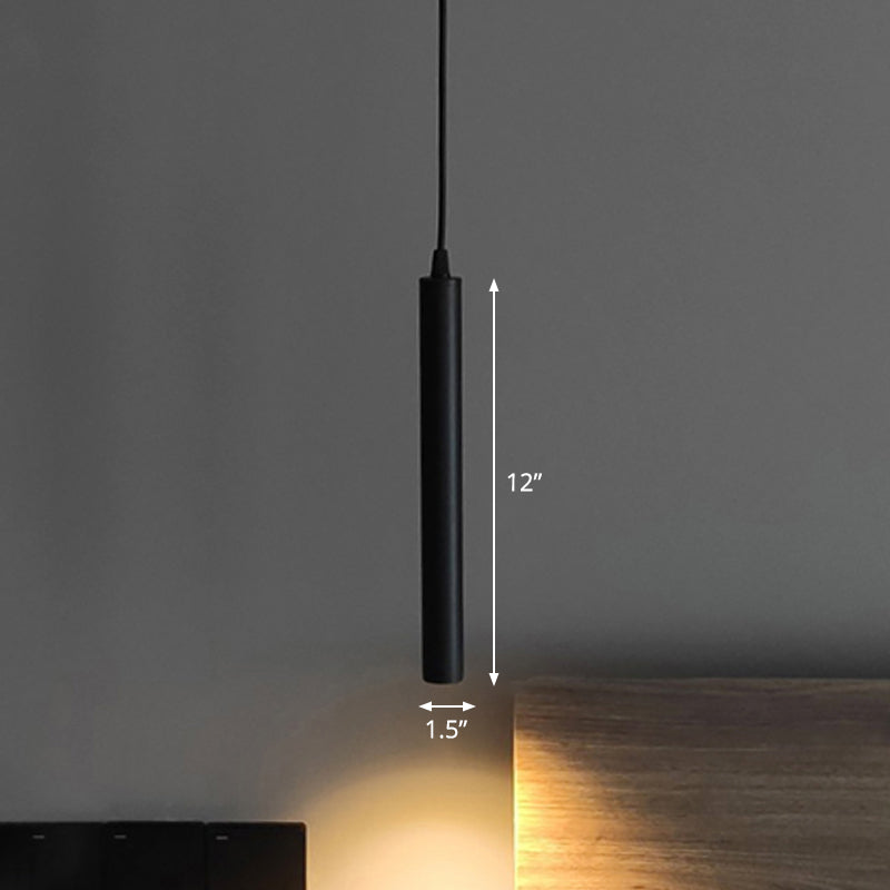 Lampe suspendue à LED au design minimaliste en tube pour suspension de chevet en noir