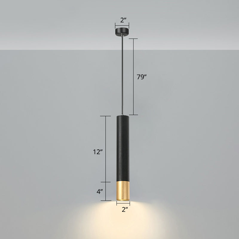 Lampe suspendue à LED au design minimaliste en tube pour suspension de chevet en noir