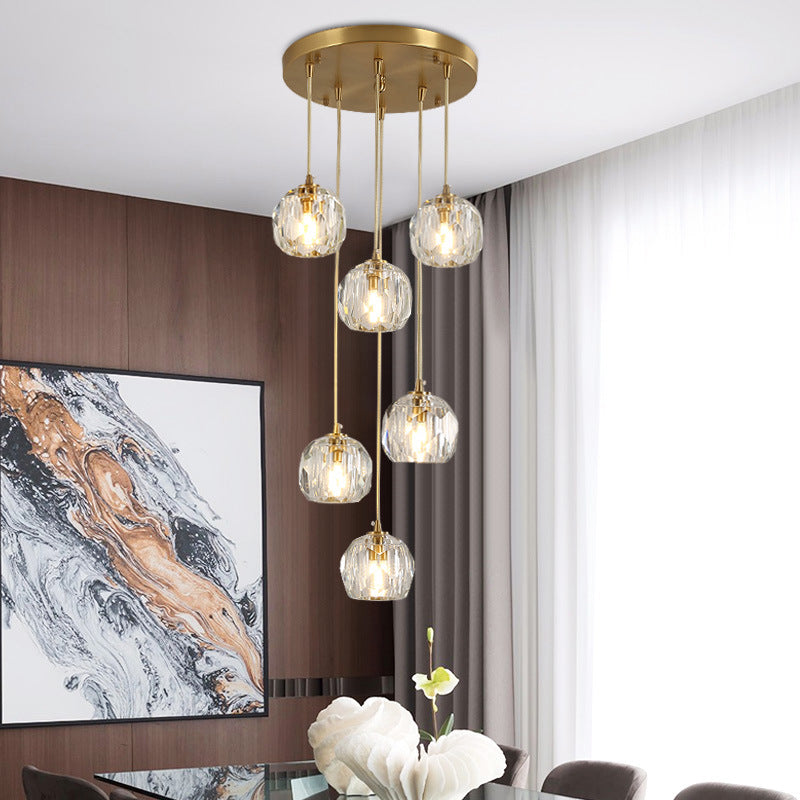 Lampe suspendue en cristal K9 biseauté avec finition en laiton - Plafonnier multi-lumières élégant