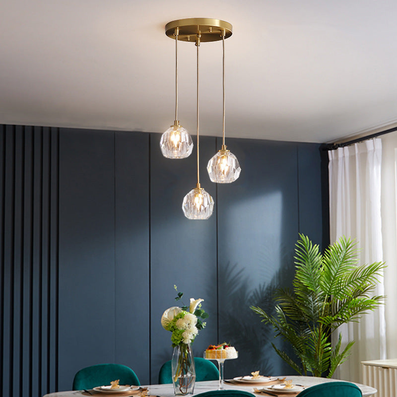 Lampe suspendue en cristal K9 biseauté avec finition en laiton - Plafonnier multi-lumières élégant