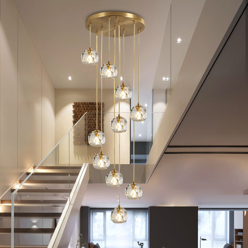 Lampe suspendue en cristal K9 biseauté avec finition en laiton - Plafonnier multi-lumières élégant
