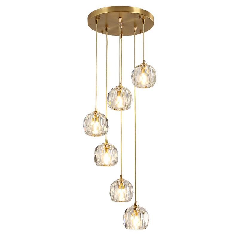 Lampe suspendue en cristal K9 biseauté avec finition en laiton - Plafonnier multi-lumières élégant