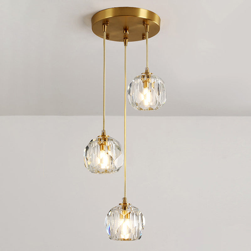 Lampe suspendue en cristal K9 biseauté avec finition en laiton - Plafonnier multi-lumières élégant