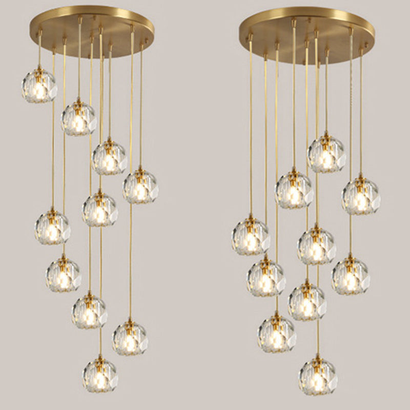 Lampe suspendue en cristal K9 biseauté avec finition en laiton - Plafonnier multi-lumières élégant