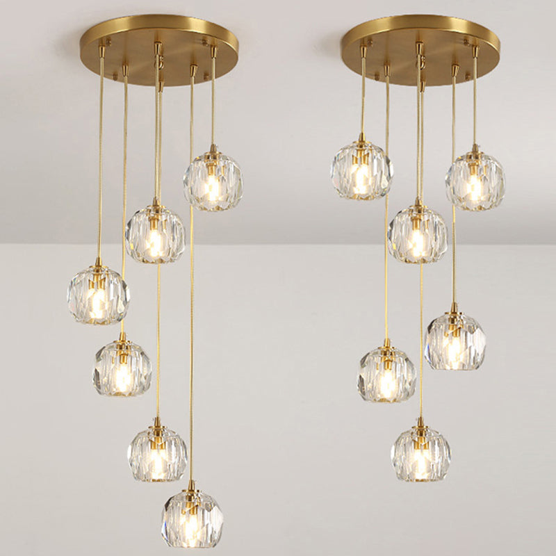 Lampe suspendue en cristal K9 biseauté avec finition en laiton - Plafonnier multi-lumières élégant