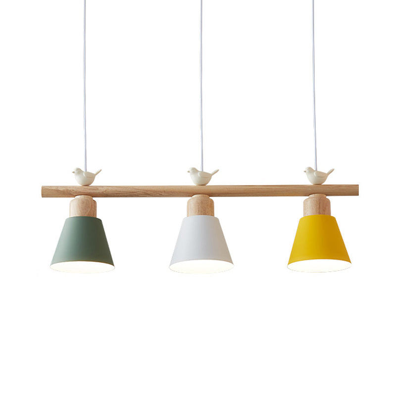 Nordic Shaded Hanging Island Light Metal Pendant With Bird Decor - 3-Head Dining Room Drop