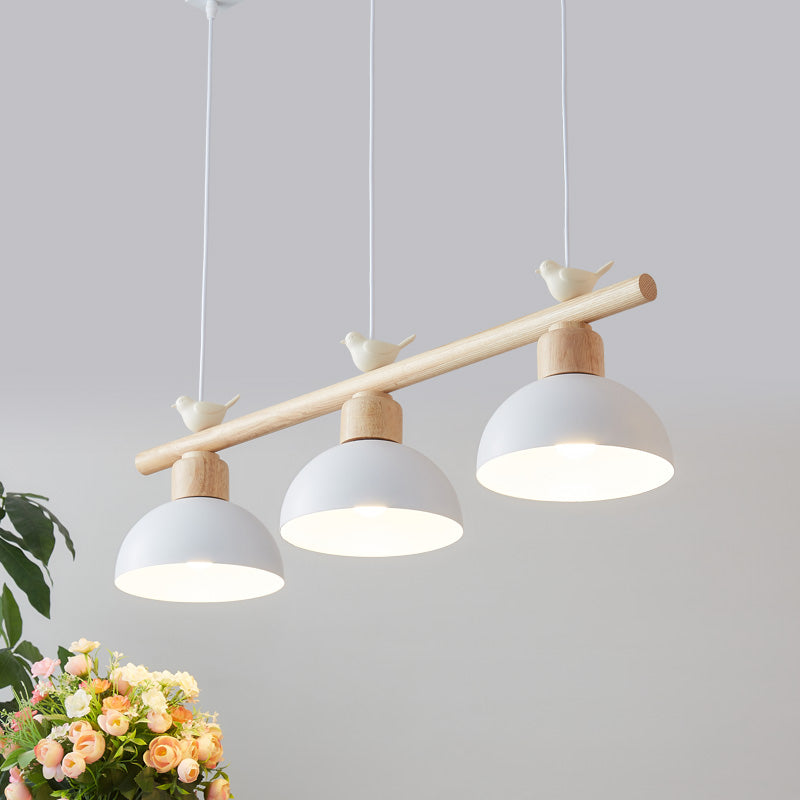 Nordic Shaded Hanging Island Light Metal Pendant With Bird Decor - 3-Head Dining Room Drop