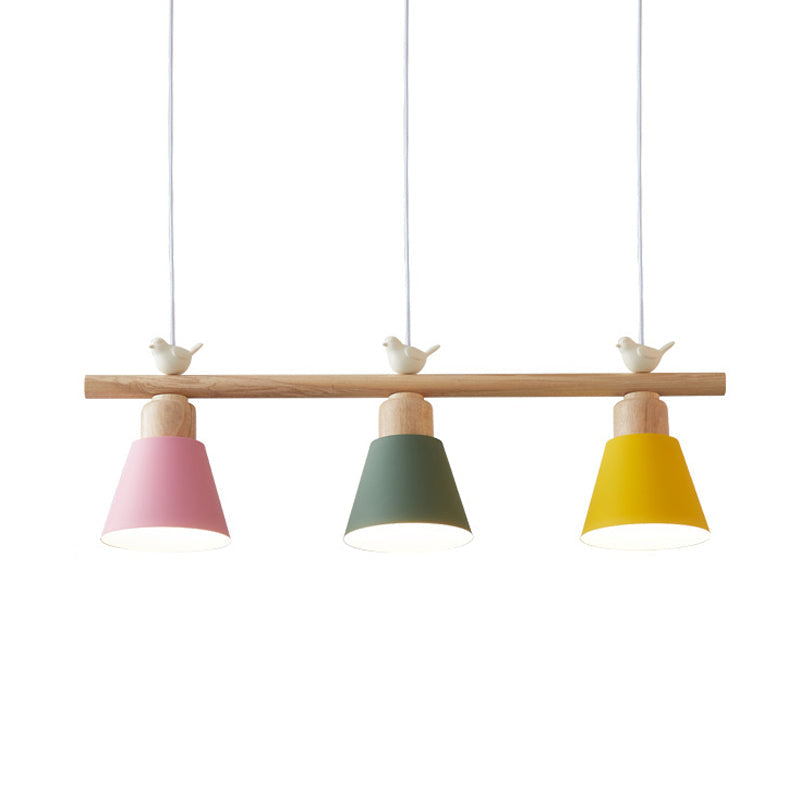 Nordic Shaded Hanging Island Light Metal Pendant With Bird Decor - 3-Head Dining Room Drop