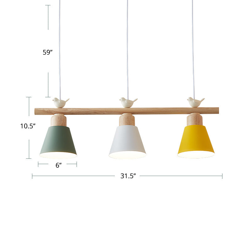 Nordic Shaded Hanging Island Light Metal Pendant With Bird Decor - 3-Head Dining Room Drop