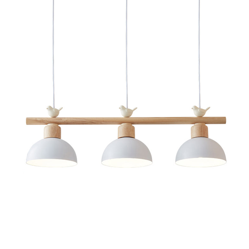 Nordic Shaded Hanging Island Light Metal Pendant With Bird Decor - 3-Head Dining Room Drop White /