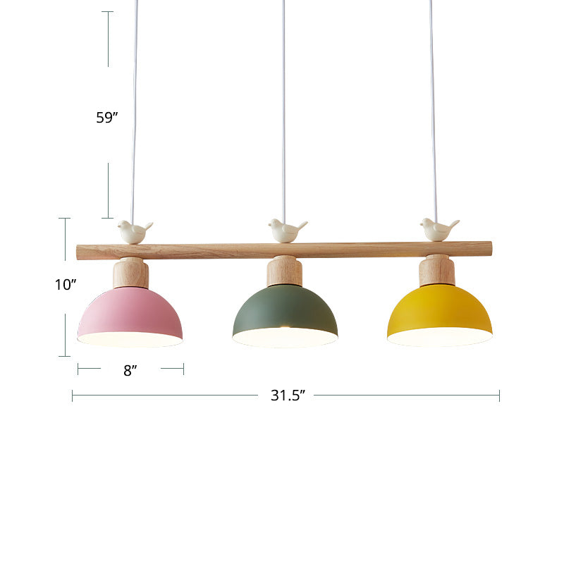 Nordic Shaded Hanging Island Light Metal Pendant With Bird Decor - 3-Head Dining Room Drop