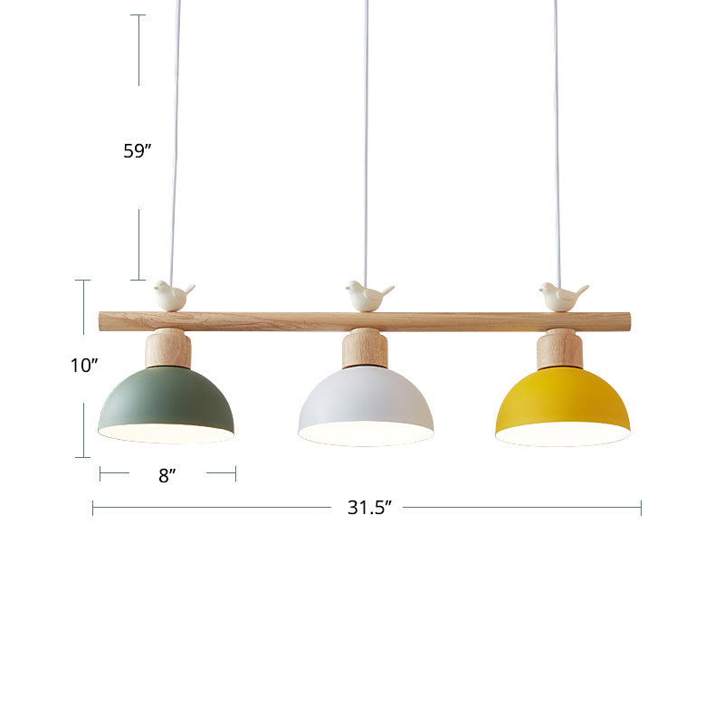 Nordic Shaded Hanging Island Light Metal Pendant With Bird Decor - 3-Head Dining Room Drop