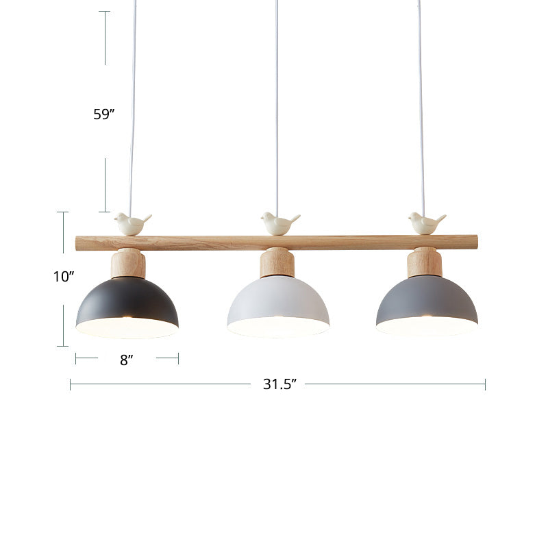 Nordic Shaded Hanging Island Light Metal Pendant With Bird Decor - 3-Head Dining Room Drop