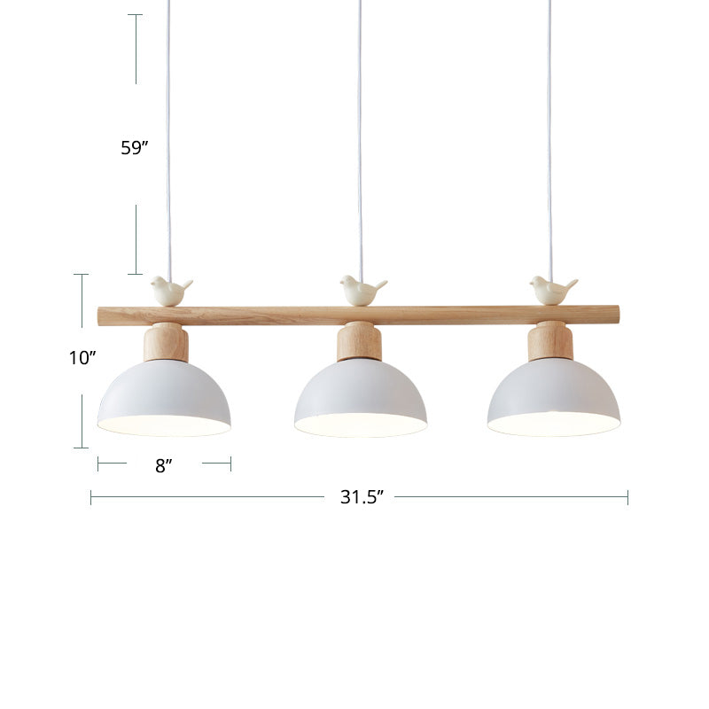 Nordic Shaded Hanging Island Light Metal Pendant With Bird Decor - 3-Head Dining Room Drop