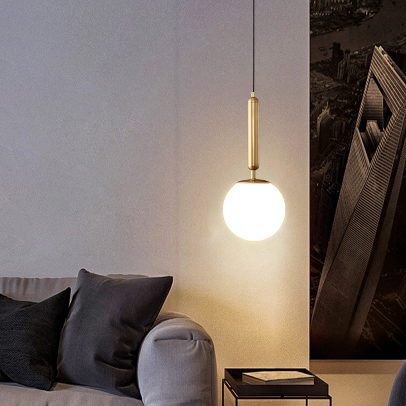 Minimalist Opal Glass Ball Pendant Light with Gold Finish - Bedside or Ceiling Mount