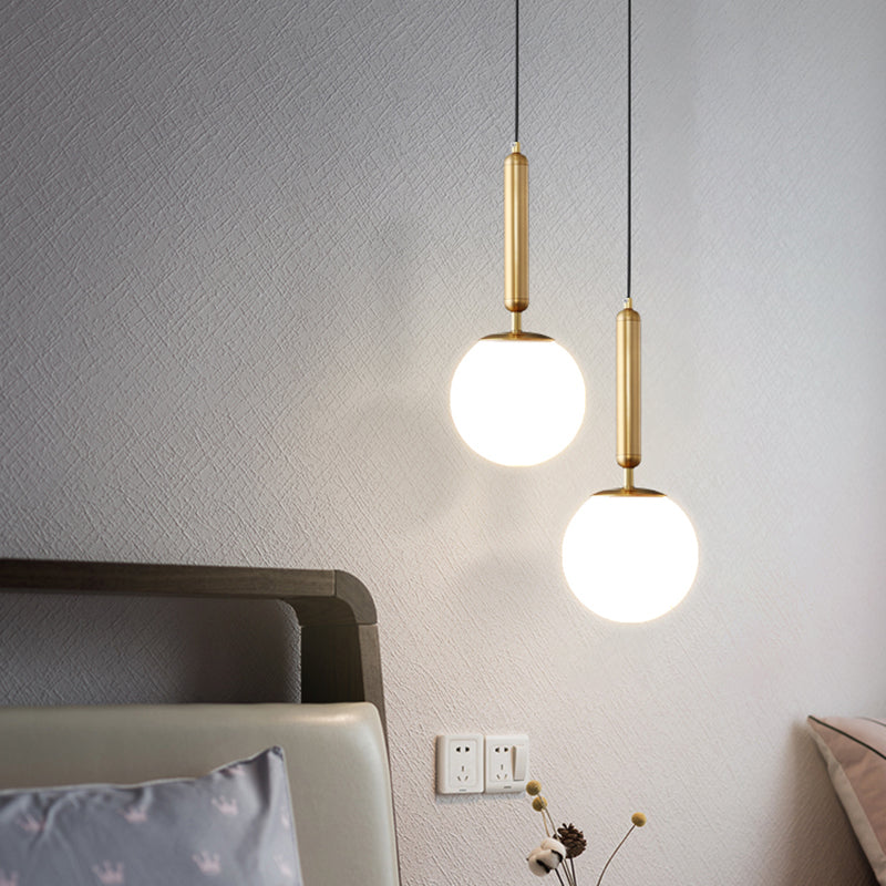 Minimalist Opal Glass Ball Pendant Light with Gold Finish - Bedside or Ceiling Mount
